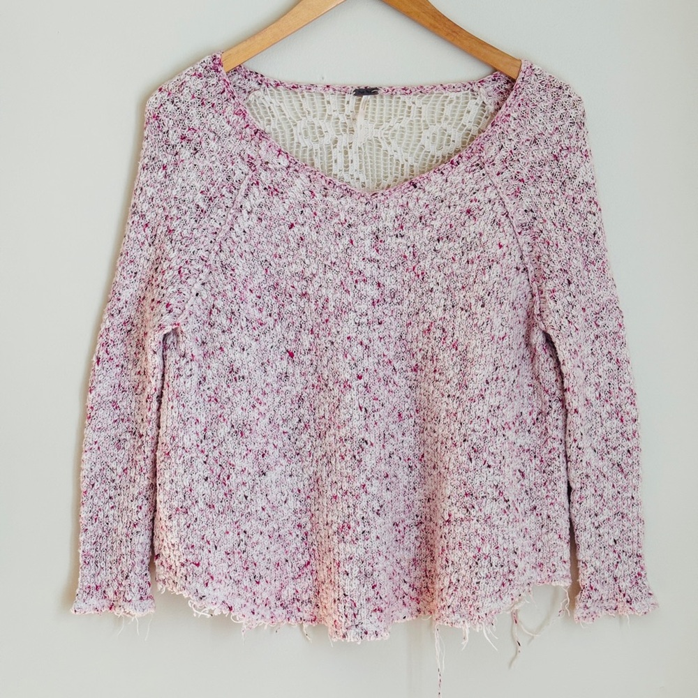 Free People Pink and White Knit Sweater